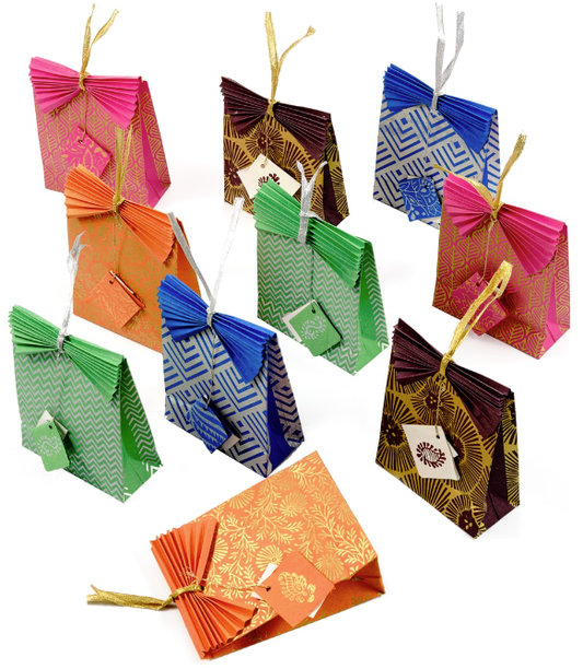 Handmade Gift Bags with Decorative Ties (set of 5)