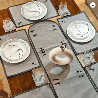 FABRIC TABLE RUNNER SET – Set of 1 table runner + 6 table mats + 6 coasters