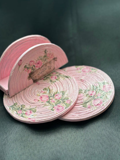 Large Round Decoupage Coasters (set of 2 coasters) + Napkin Holder