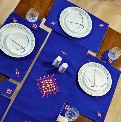 FABRIC TABLE RUNNER SET – Set of 1 table runner + 6 table mats + 6 coasters