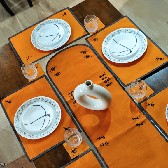 FABRIC TABLE RUNNER SET – Set of 1 table runner + 6 table mats + 6 coasters
