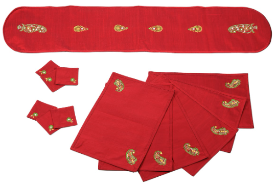 FABRIC TABLE RUNNER SET – Set of 1 table runner + 6 table mats + 6 coasters