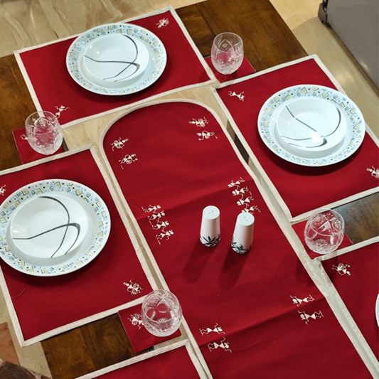 FABRIC TABLE RUNNER SET – Set of 1 table runner + 6 table mats + 6 coasters