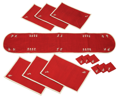 FABRIC TABLE RUNNER SET – Set of 1 table runner + 6 table mats + 6 coasters